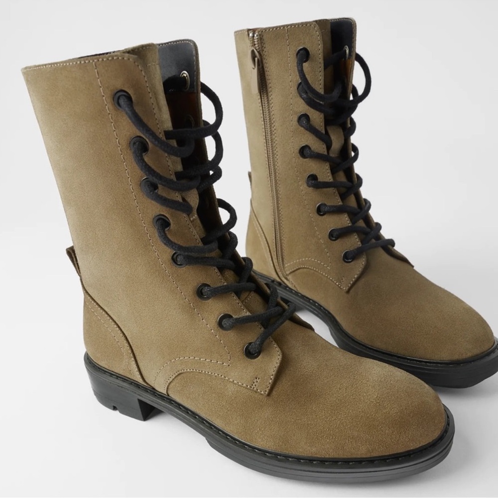 ZARA Stylish SUEDE Tan Boots for Women 11